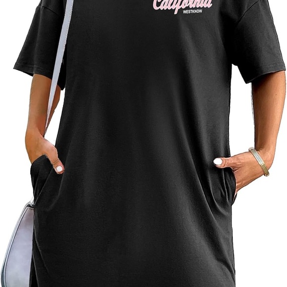 NEW- California Black Women's Short Sleeve Teeshirt Dress - Picture 3 of 4
